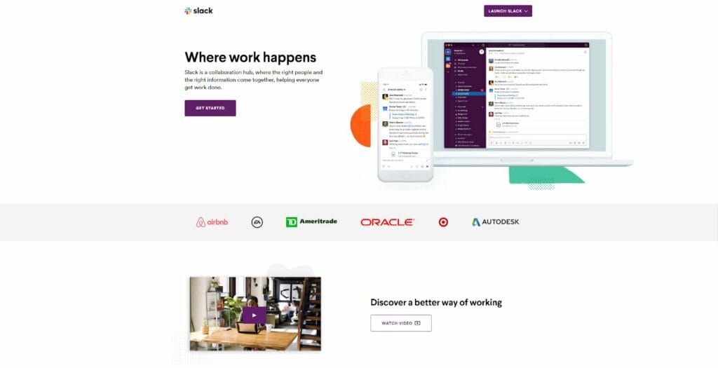 Slack landing page example