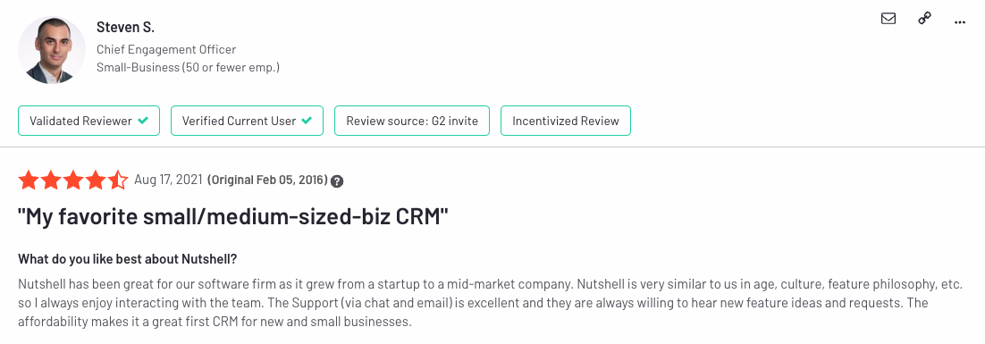 una reseña de steven s., jefe de contratación de una pequeña empresa