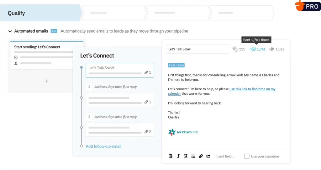 CRM database email automation interface example