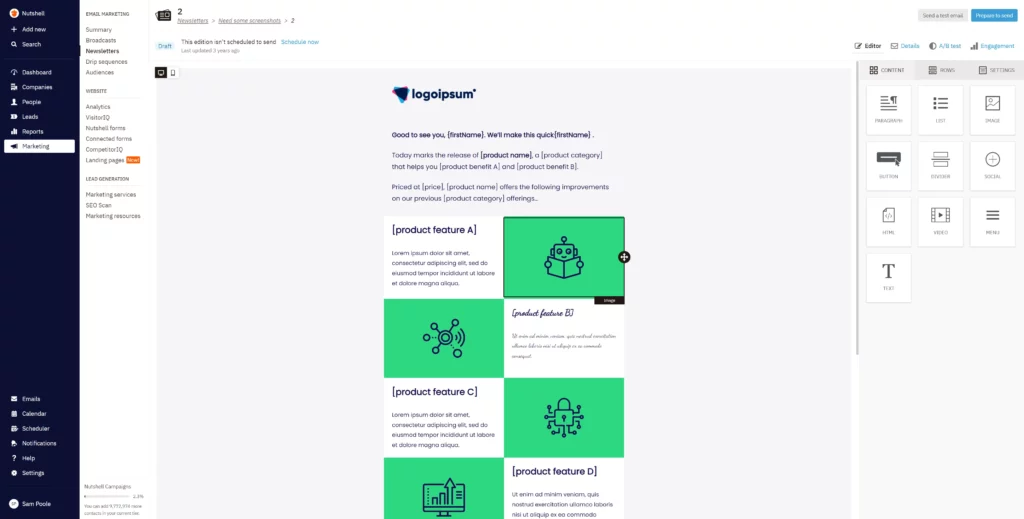 Nutshell email marketing automation platform screenshot
