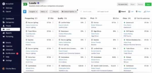 a screenshot of a leads page on the Nutshell dashboard