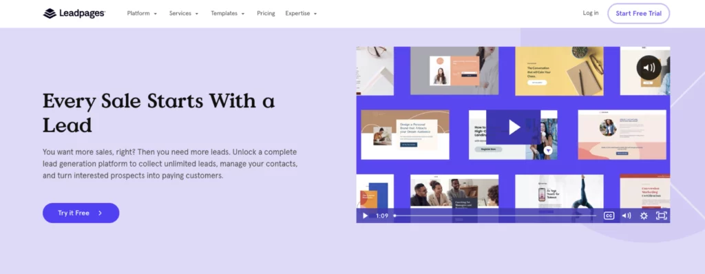 Leadpages lead generation homepage