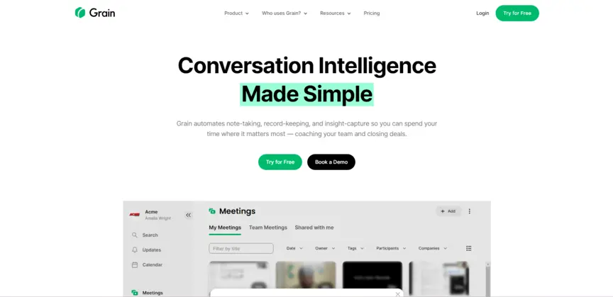 Screenshot of Grain, one of the best transcription apps