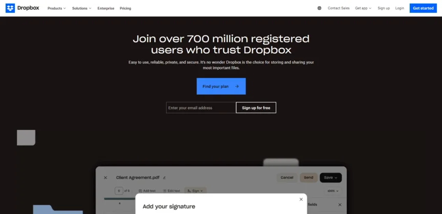 homepage for Dropbox collaboration tool
