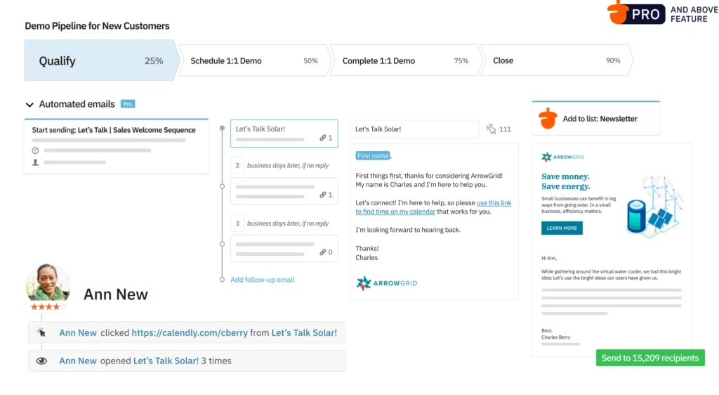 demo pipeline with automated email marketing for new customers