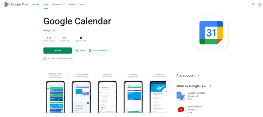 Sítio Web do programador de reuniões Google Calendar