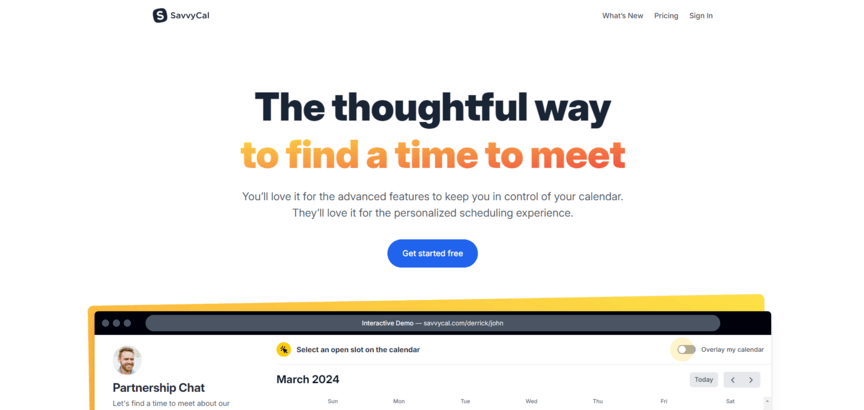Sítio Web do programador de reuniões SavvyCal