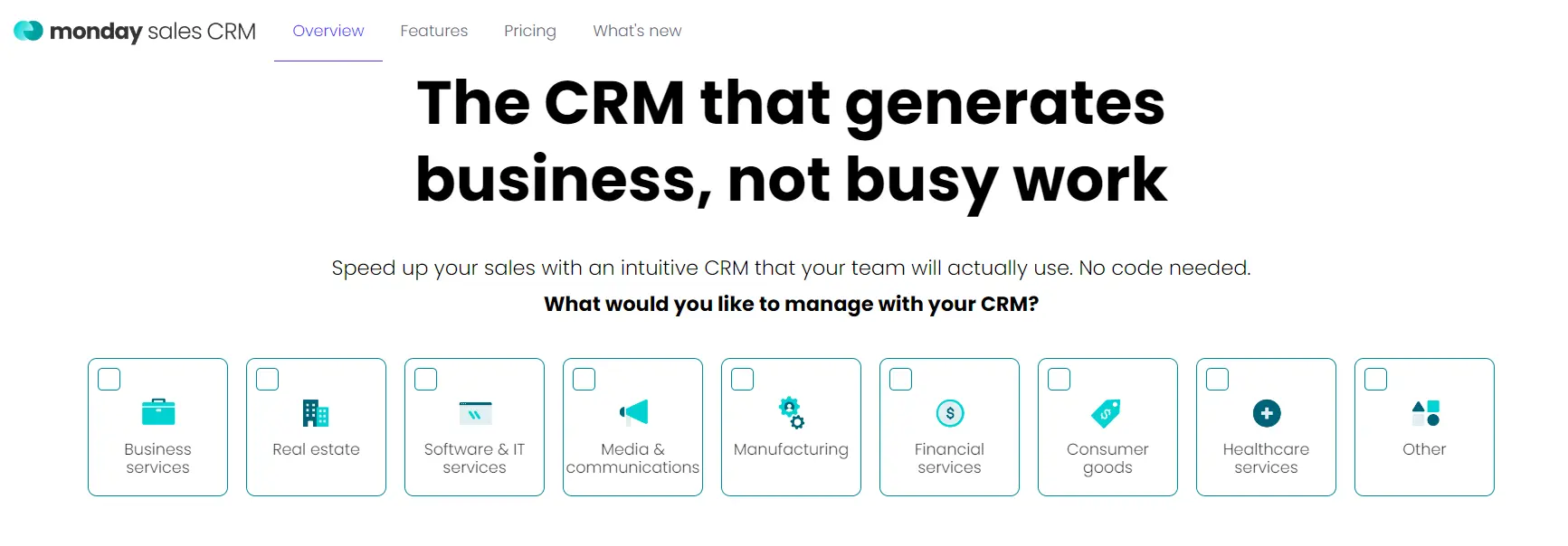Hjemmeside til mandag salg CRM SMB-software