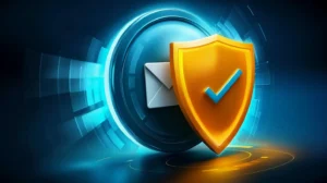 an email icon with a green checkmark or a security shield on it