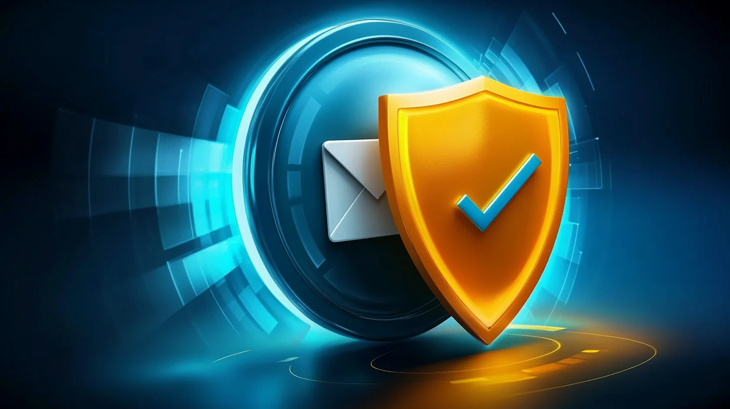 an email icon with a green checkmark or a security shield on it