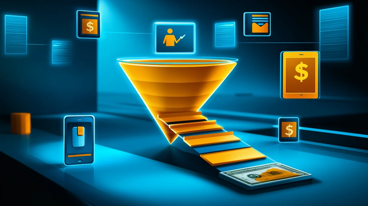 a simple funnel graphic showing the stages from a new lead to a finished deal