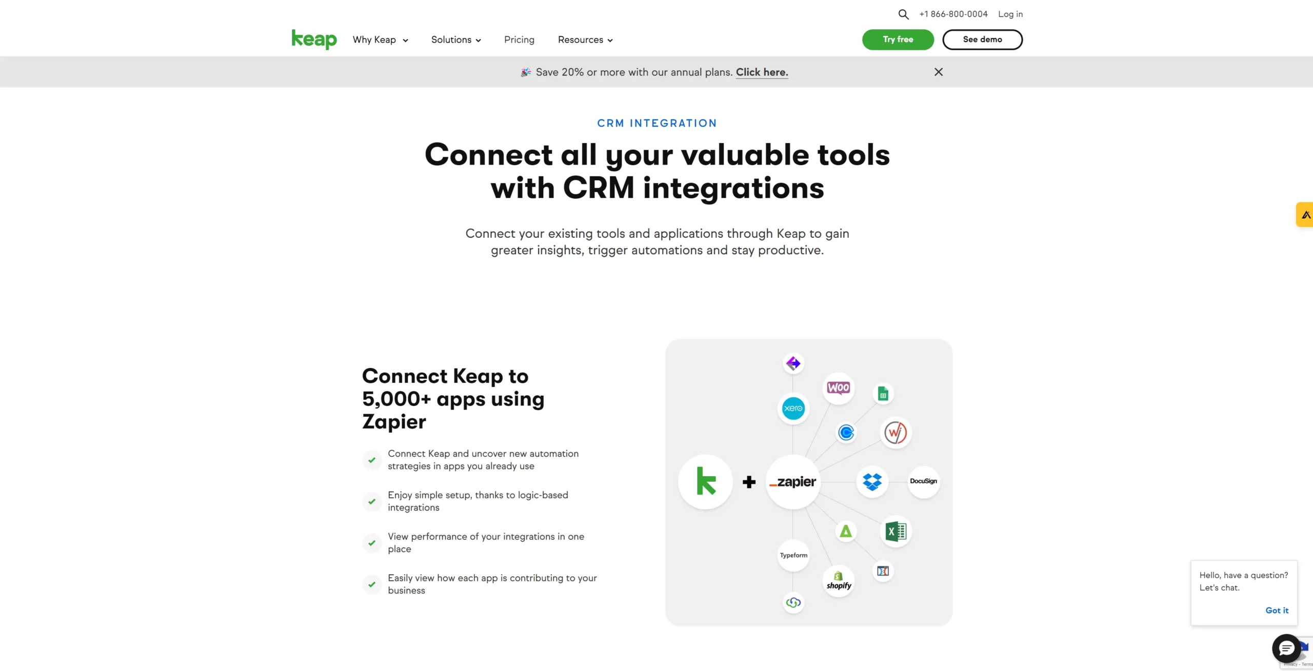 Zapier integration page for Keap CRM
