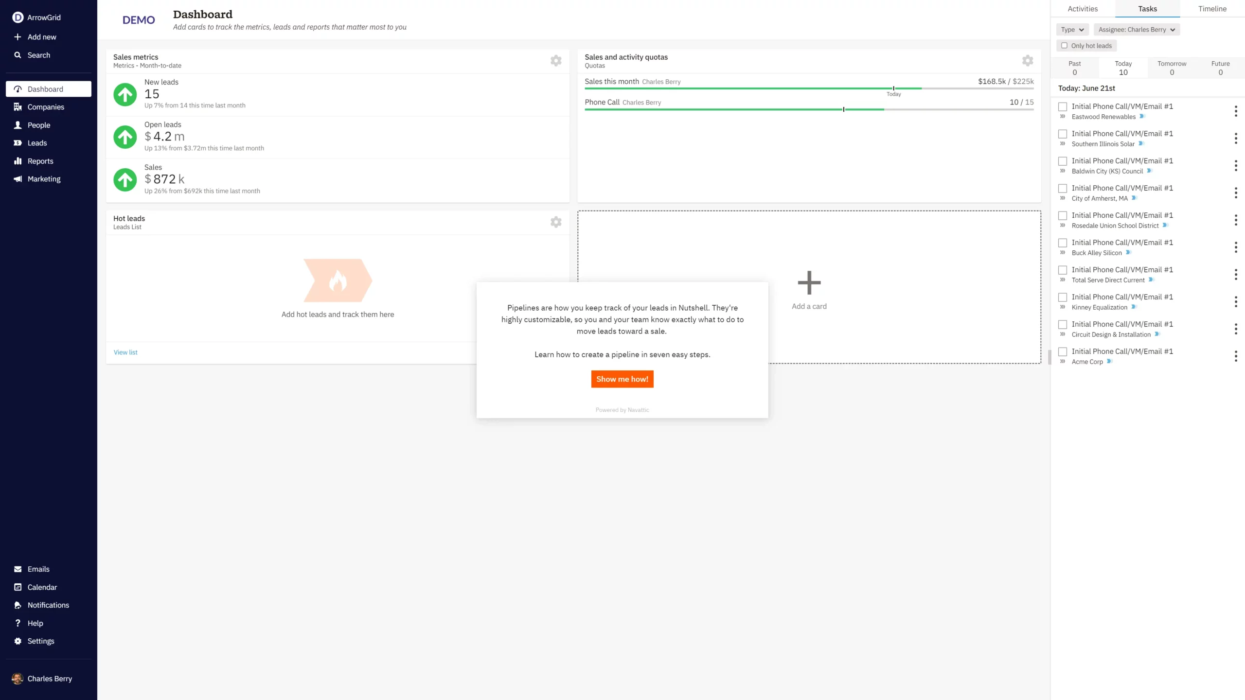 Nutshell walk through screenshot showing how to create a pipeline