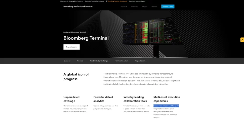 Screenshot of Bloomberg Terminal, the best trading and portfolio management software for financial services companies