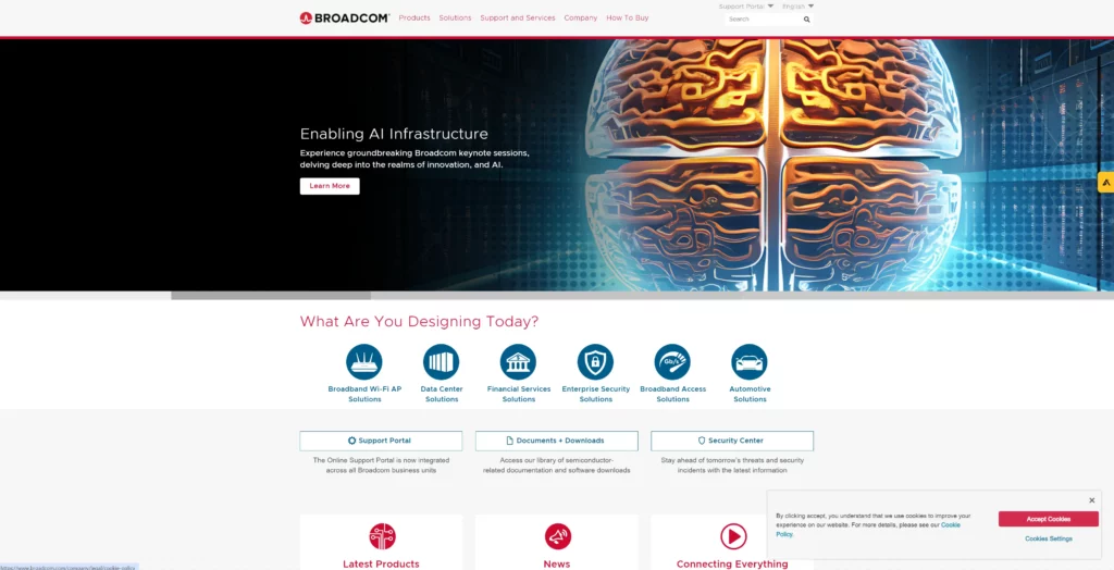 Screenshot of Broadcom, the best cybersecurity software for financial services companies
