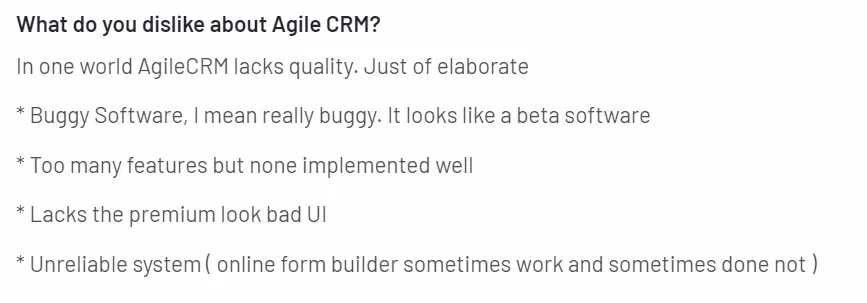 negative review of Agile CRM
