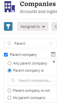 Options to filter lists by parent company