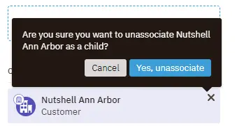 popup message for unassociating a child lead from a parent