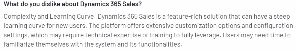 negative review for Dynamics 365