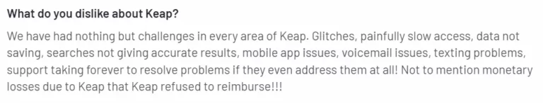 Negative review of Keap CRM