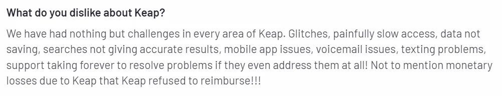 Negative review of Keap CRM