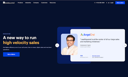 De startpagina voor LeadSquared