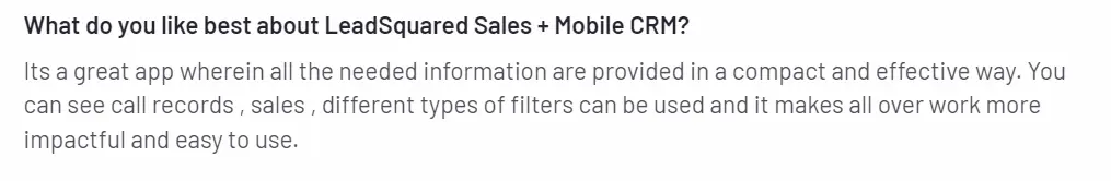 positive review of LeadSquared