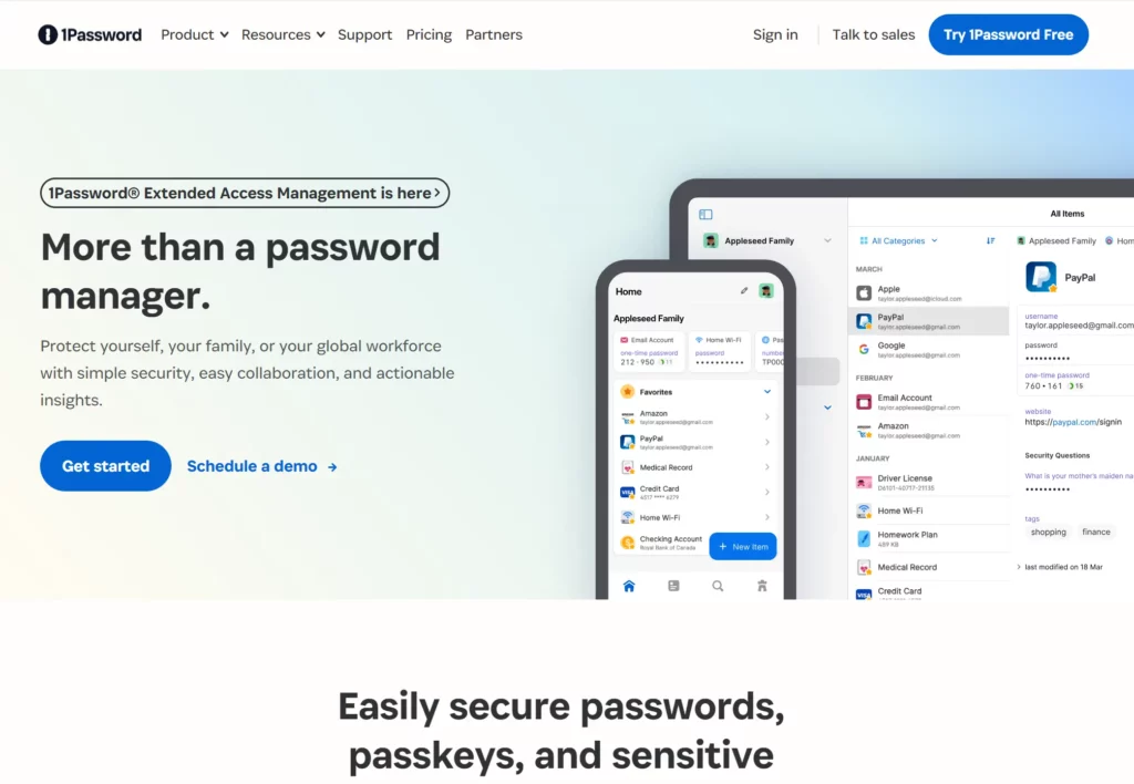 1Password password manager website screenshot