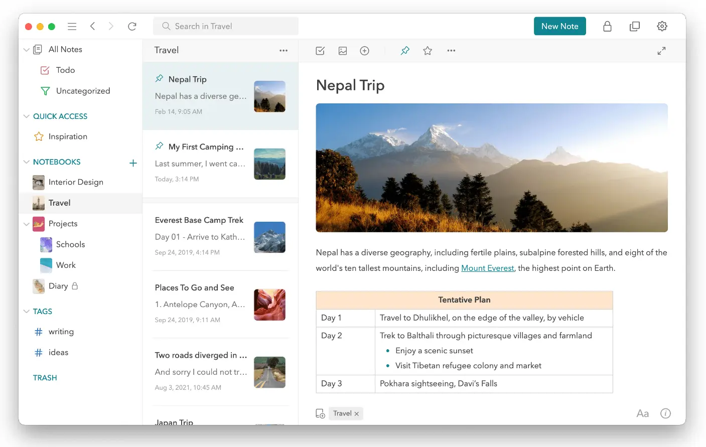 UpNote note taking software