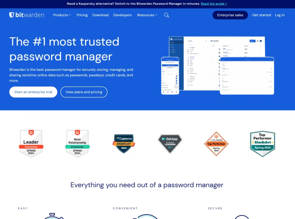 BitWarden password manager website screenshot