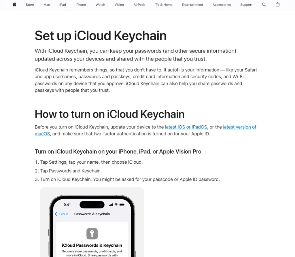 iCloud Keychain password manager website screenshot