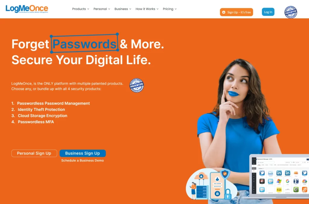 LogMeOnce password manager website screenshot