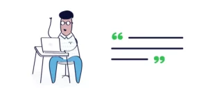 an animated image of a person working on his laptop and quoted lines beside