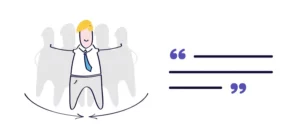 an animated image of a person with shadows behind and quoted lines beside