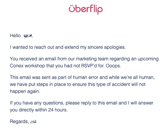 apology email from Uberflip