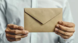 a person holding a brown envelope with both hands