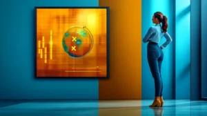 A person tracking competitors on a screen with a globe with x marks