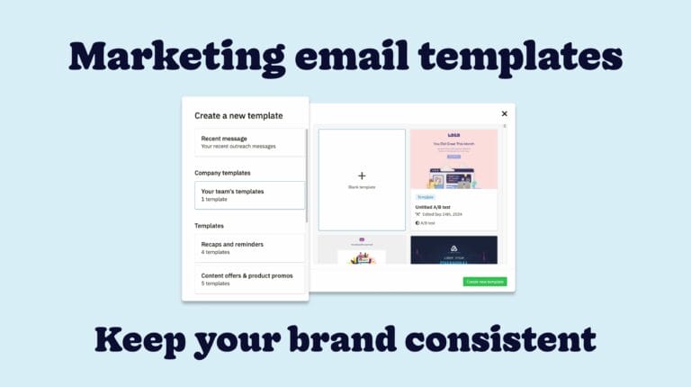 Marketing email templates feature announcement with tagline "Keep your brand consistent"