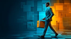 A sales a manager on a suit and is carrying a tool box