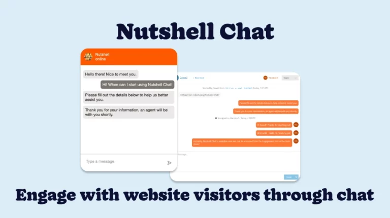 Nutshell Chat with tagline "Engage with website visitors through chat"