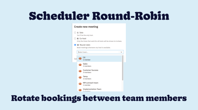 Scheduler round robin with the text "Rotate bookings between team members"