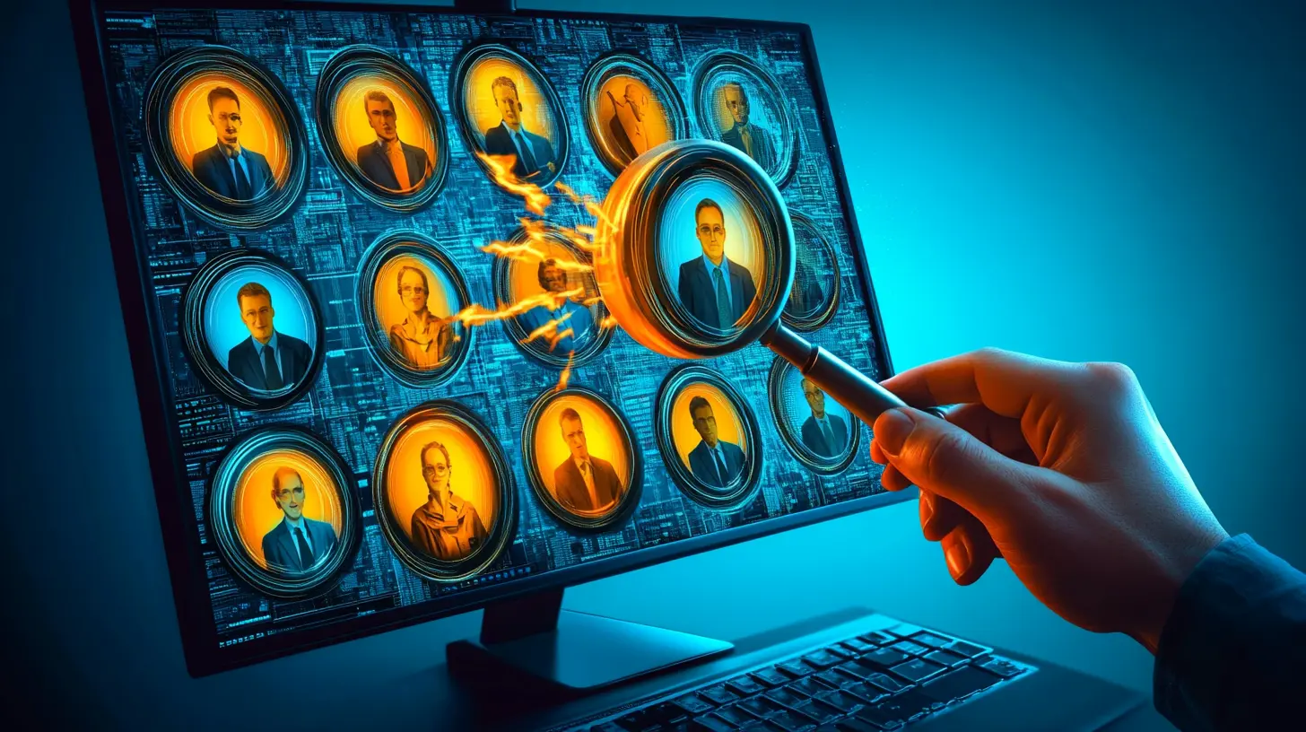 A hand reaching out of a computer or phone screen, holding a large magnet that is pulling circular images of people toward it, with zaps to represent the magnetic force