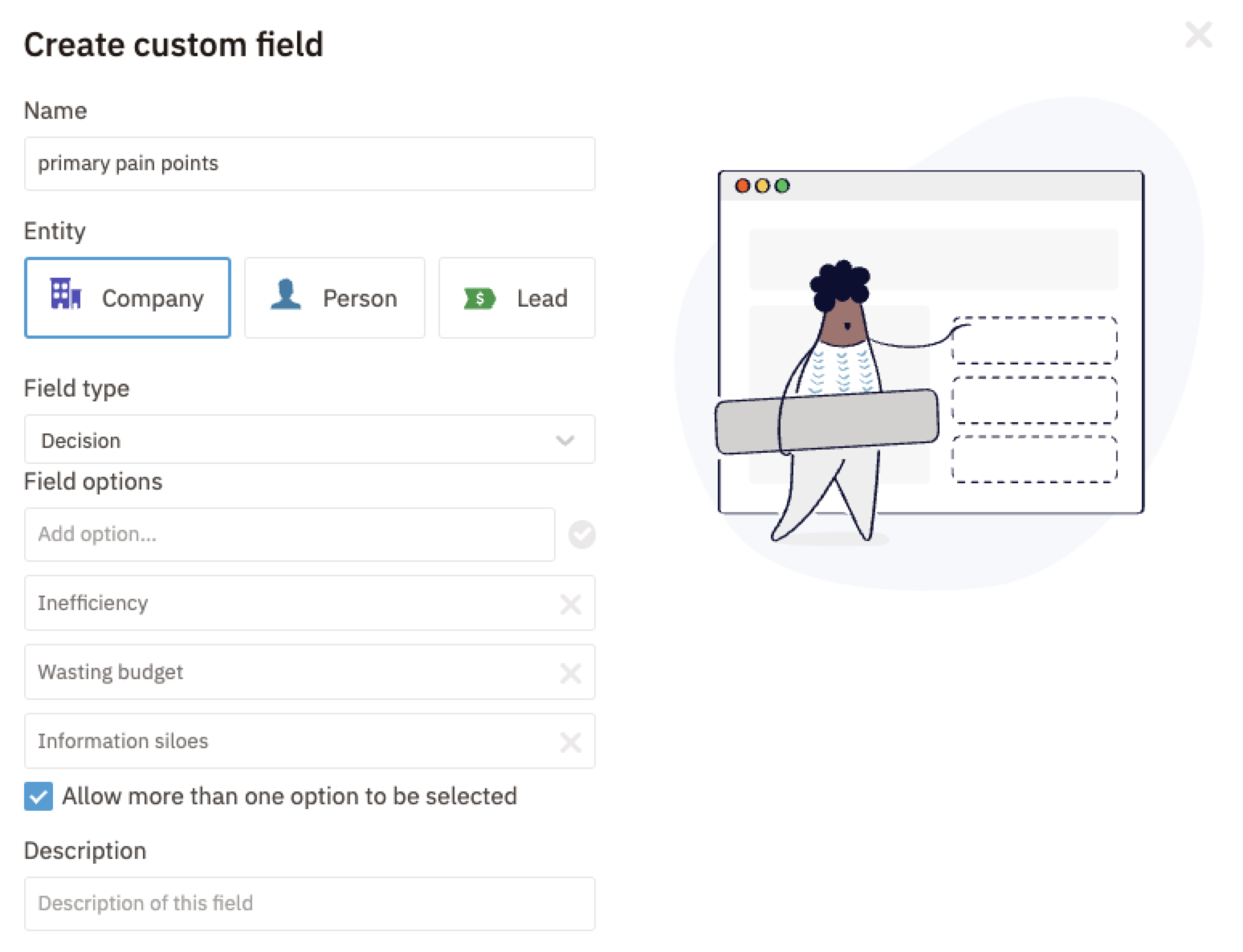 Screenshot of creating a new custom field