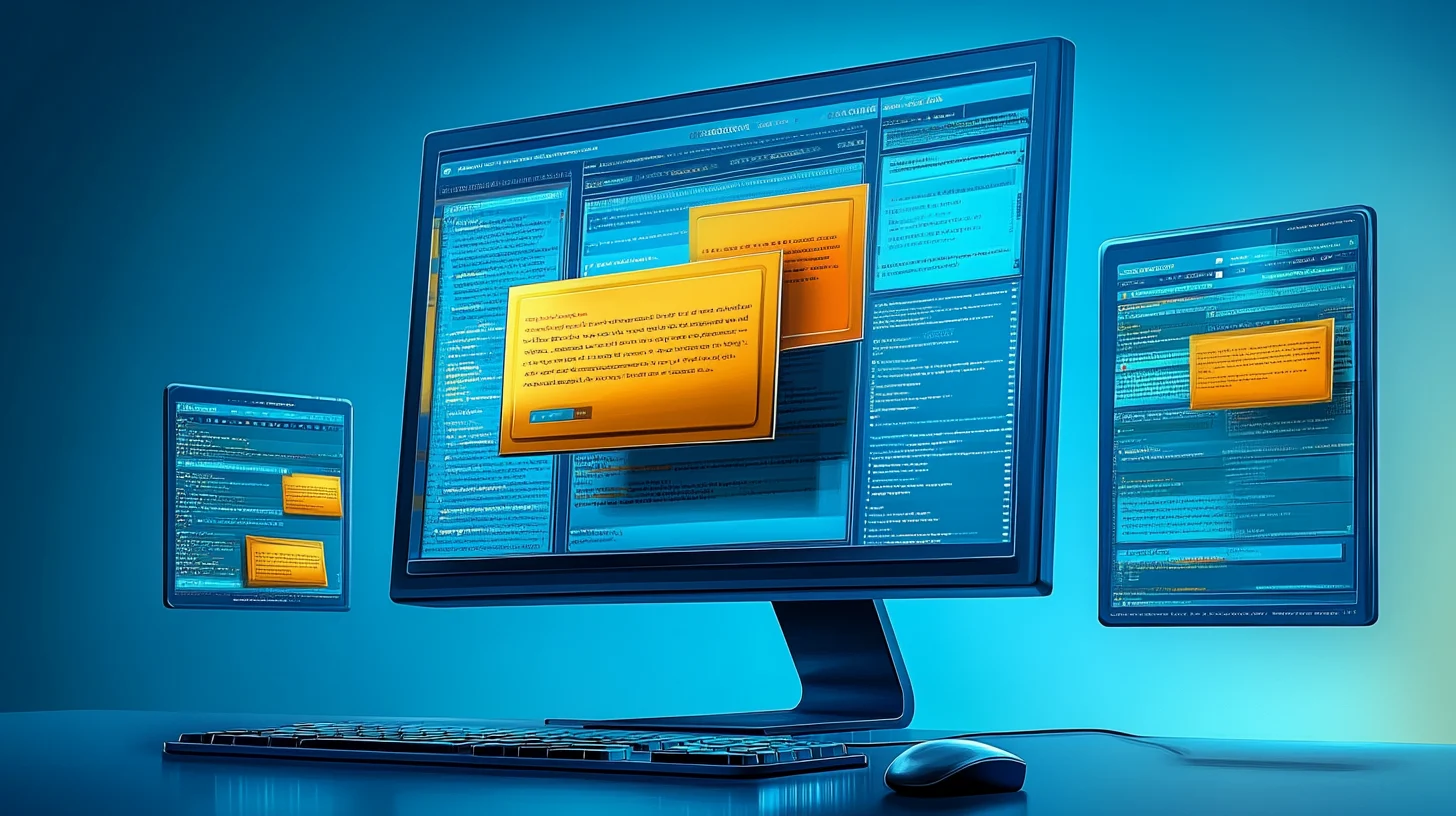 A message popping out of a computer screen with a 3D overlap effect