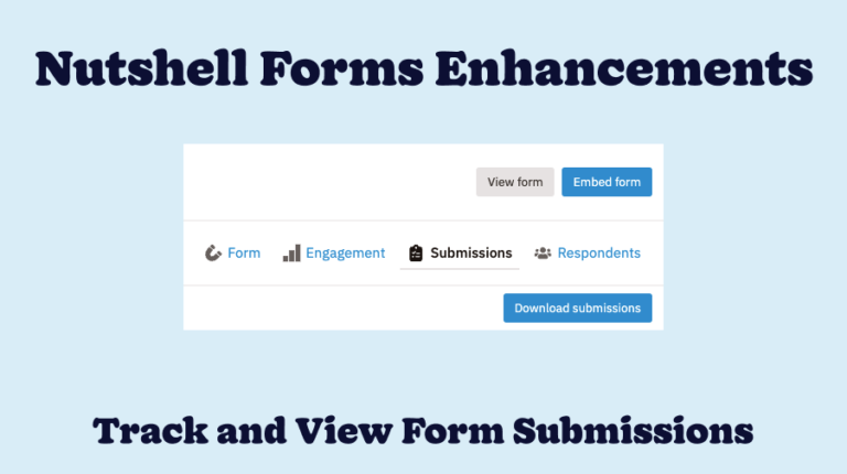 Nutshell Forms enhancements announcement with tagline "Track and View Form Submissions"