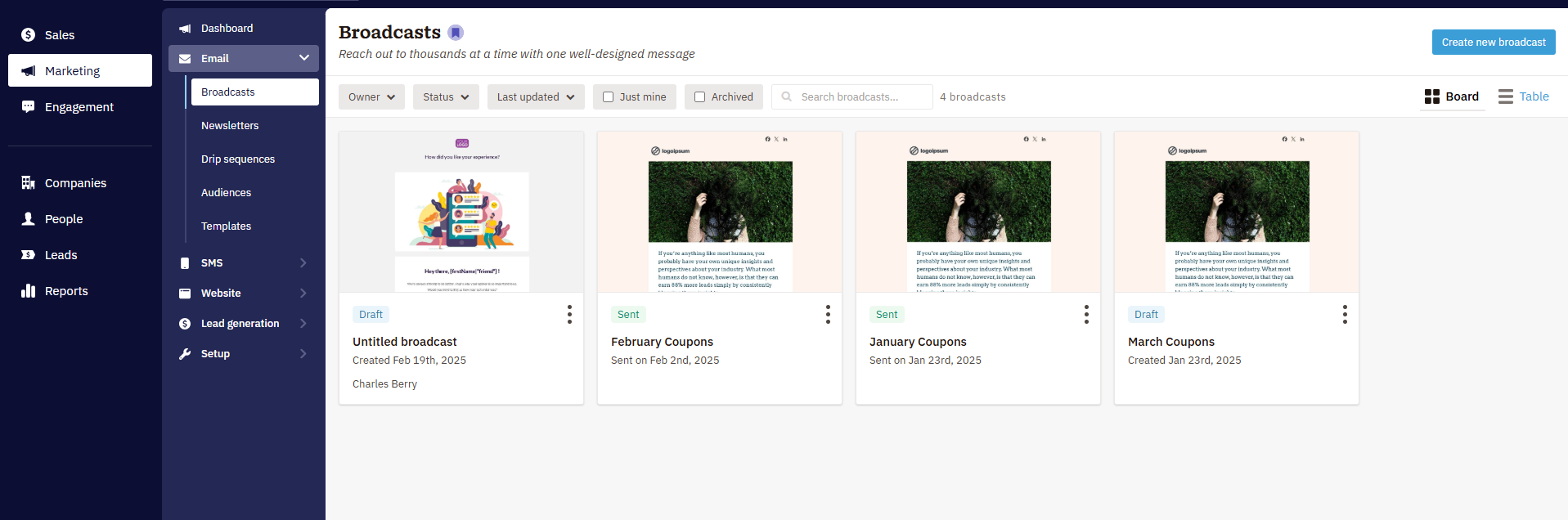 Updated Nutshell marketing dasbboard