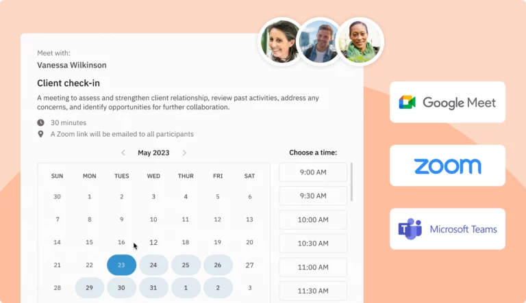 Image showing an online meeting scheduler calendar with Google Meet, Zoom, and Microsoft Teams logos
