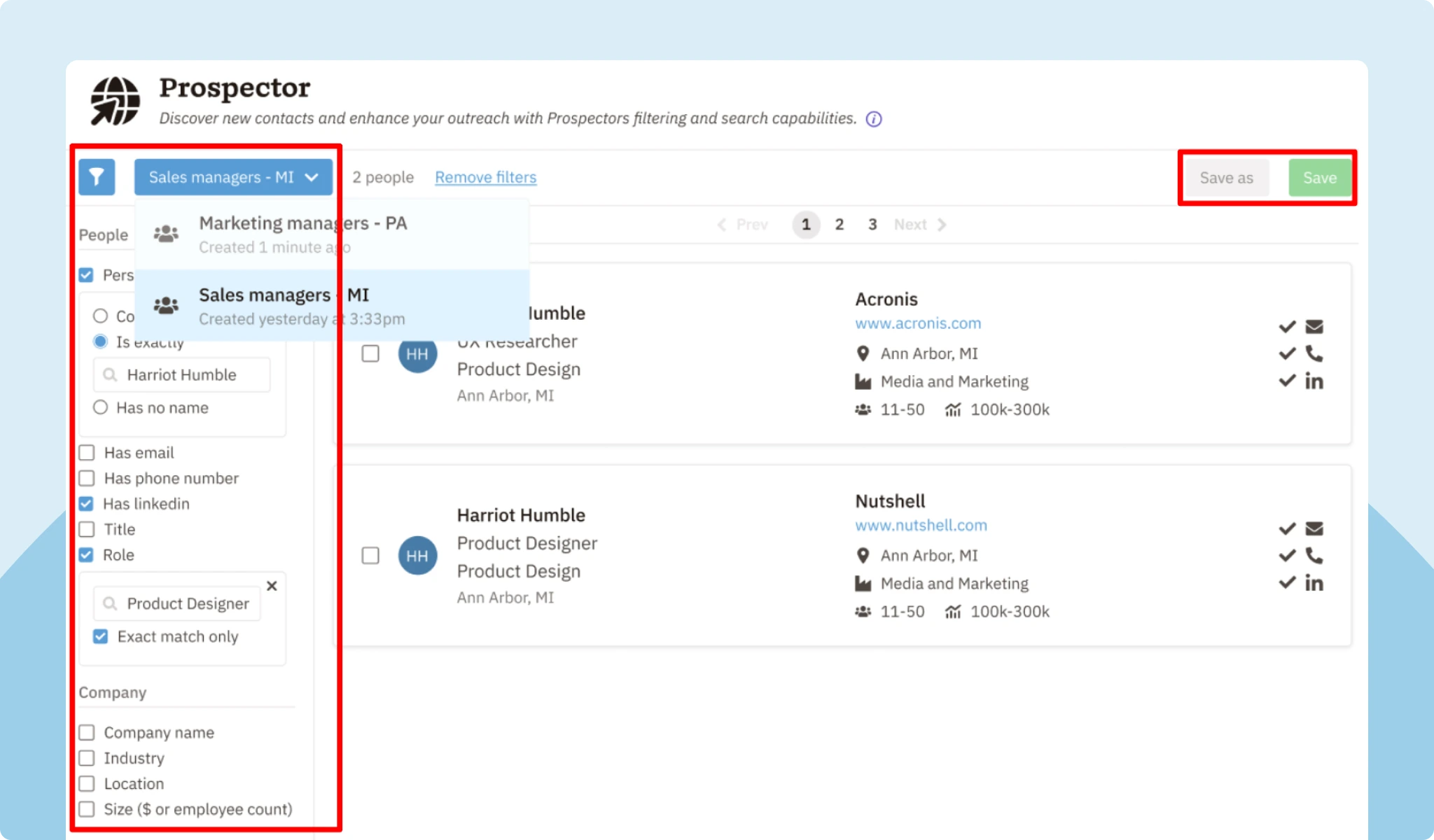Save Filtered Prospecting Lists In Nutshell CRM