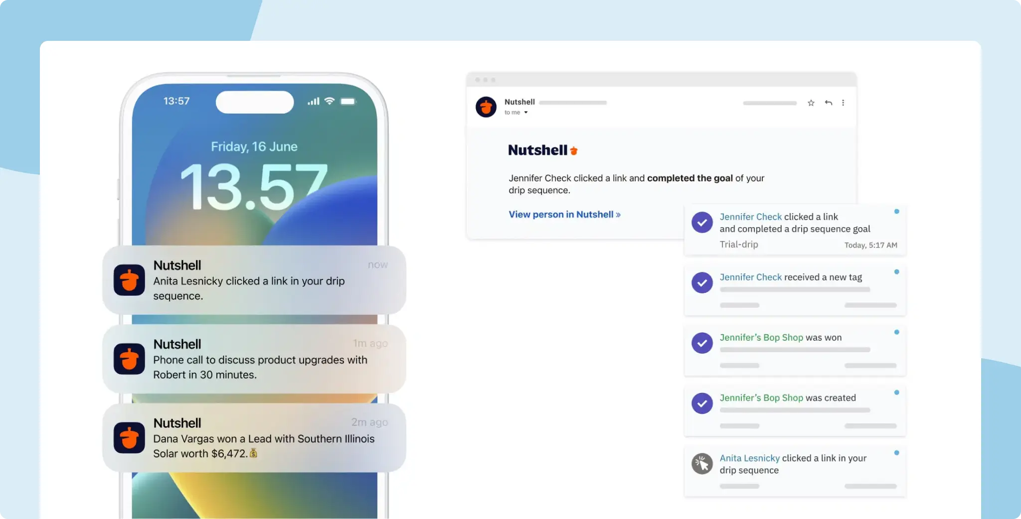 Image showing Nutshell CRM task and activity notifications on Nutshell's mobile app