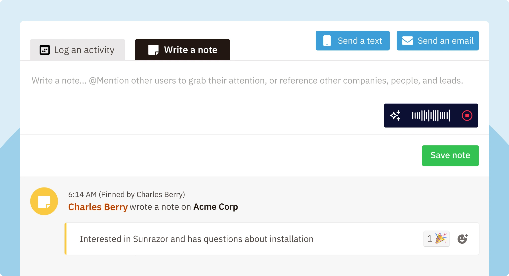 CRM Contact Management - Pin Notes In Contact Records